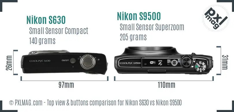 Nikon S630 vs Nikon S9500 top view buttons comparison