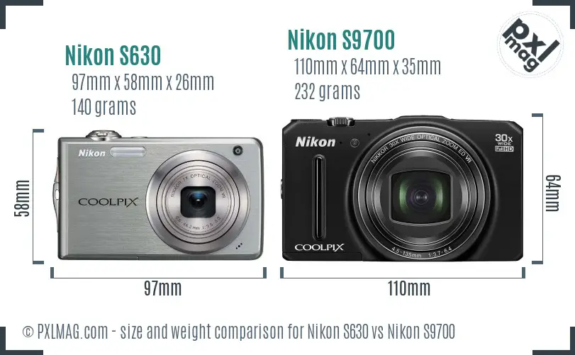 Nikon S630 vs Nikon S9700 size comparison