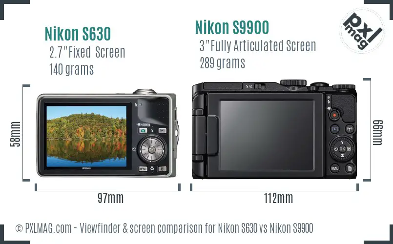 Nikon S630 vs Nikon S9900 Screen and Viewfinder comparison