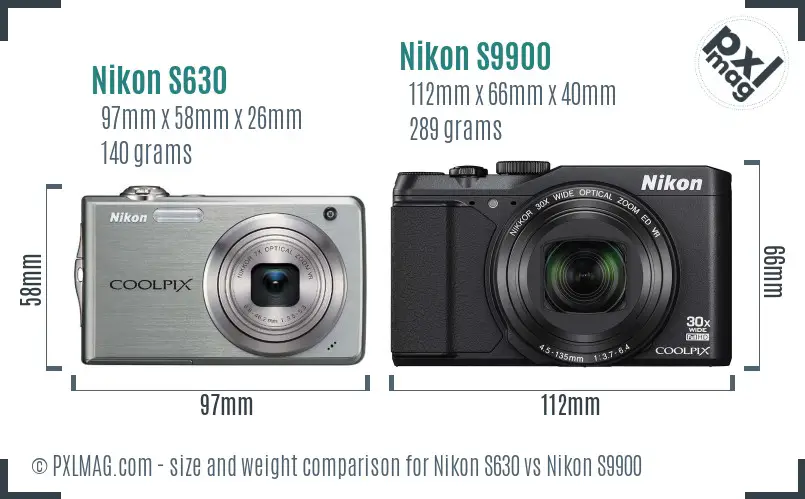 Nikon S630 vs Nikon S9900 size comparison