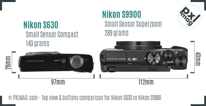 Nikon S630 vs Nikon S9900 top view buttons comparison