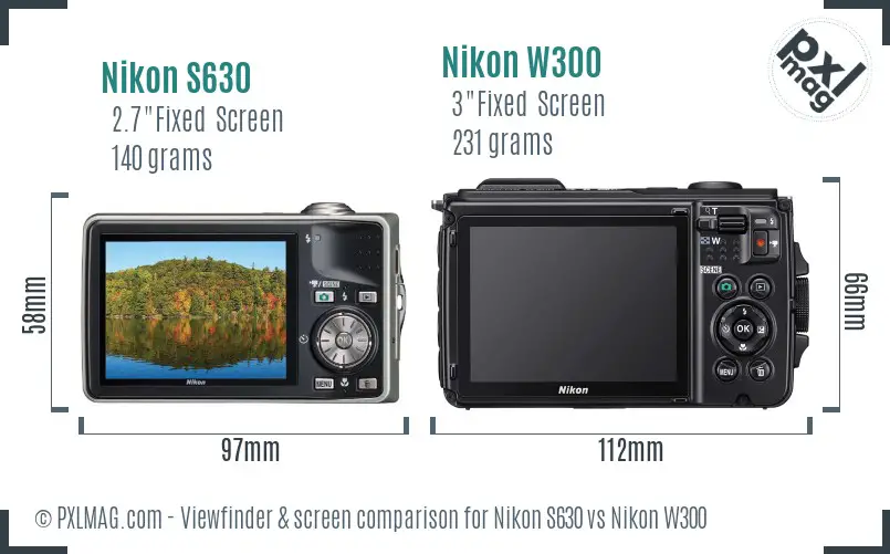 Nikon S630 vs Nikon W300 Screen and Viewfinder comparison
