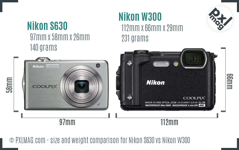 Nikon S630 vs Nikon W300 size comparison