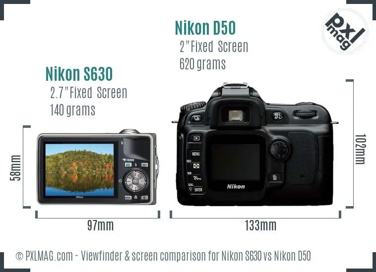 Nikon S630 vs Nikon D50 Screen and Viewfinder comparison