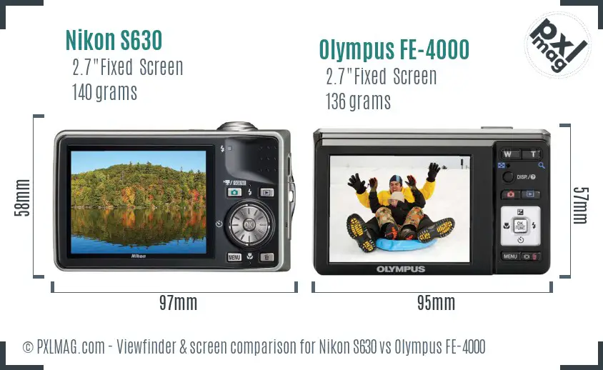 Nikon S630 vs Olympus FE-4000 Screen and Viewfinder comparison