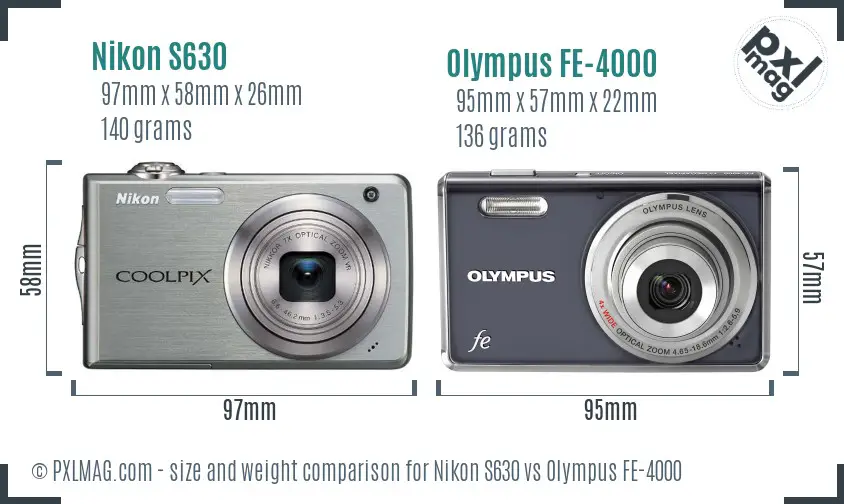 Nikon S630 vs Olympus FE-4000 size comparison