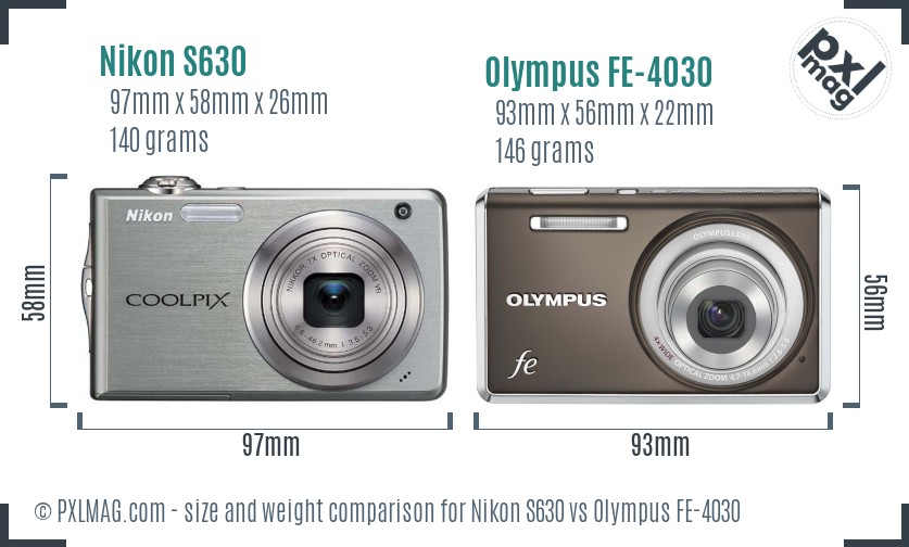 Nikon S630 vs Olympus FE-4030 size comparison