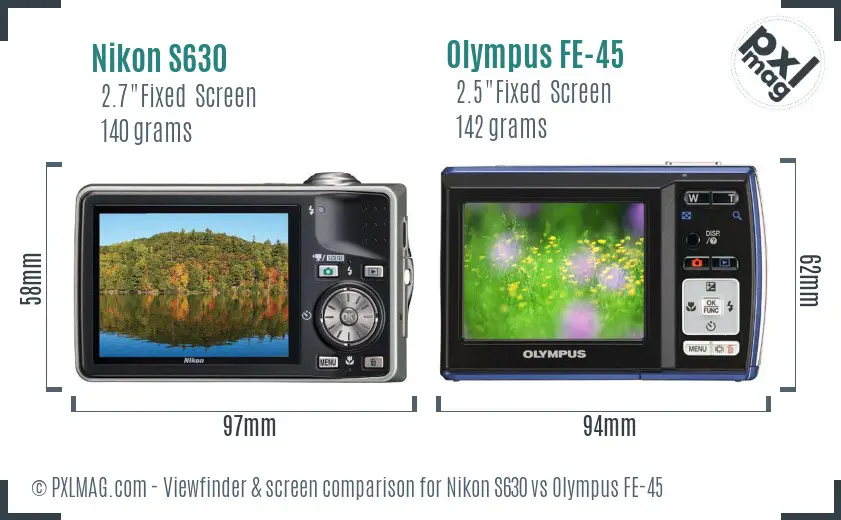 Nikon S630 vs Olympus FE-45 Screen and Viewfinder comparison