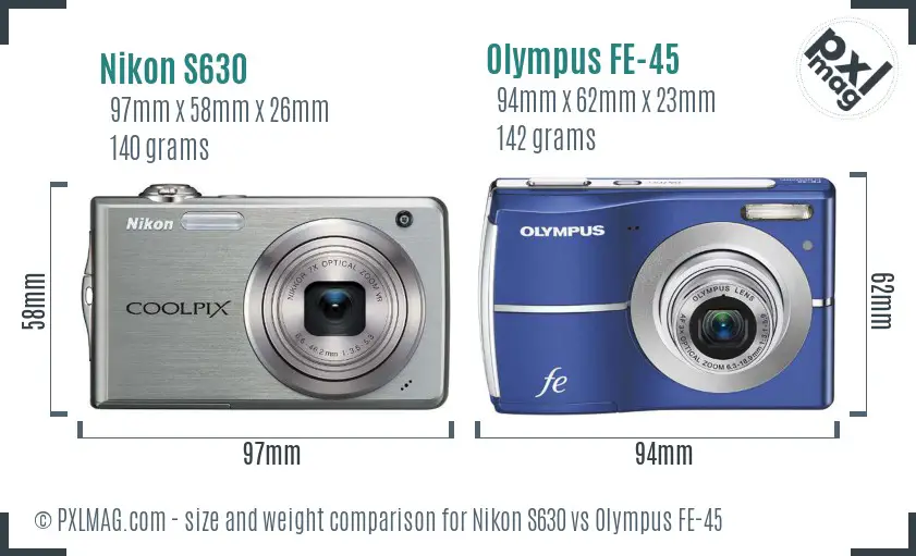 Nikon S630 vs Olympus FE-45 size comparison