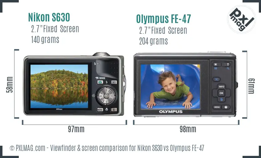 Nikon S630 vs Olympus FE-47 Screen and Viewfinder comparison