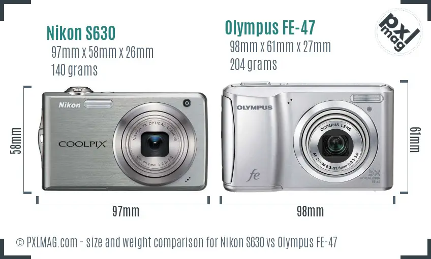 Nikon S630 vs Olympus FE-47 size comparison
