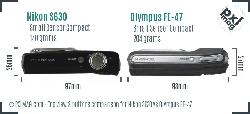 Nikon S630 vs Olympus FE-47 top view buttons comparison