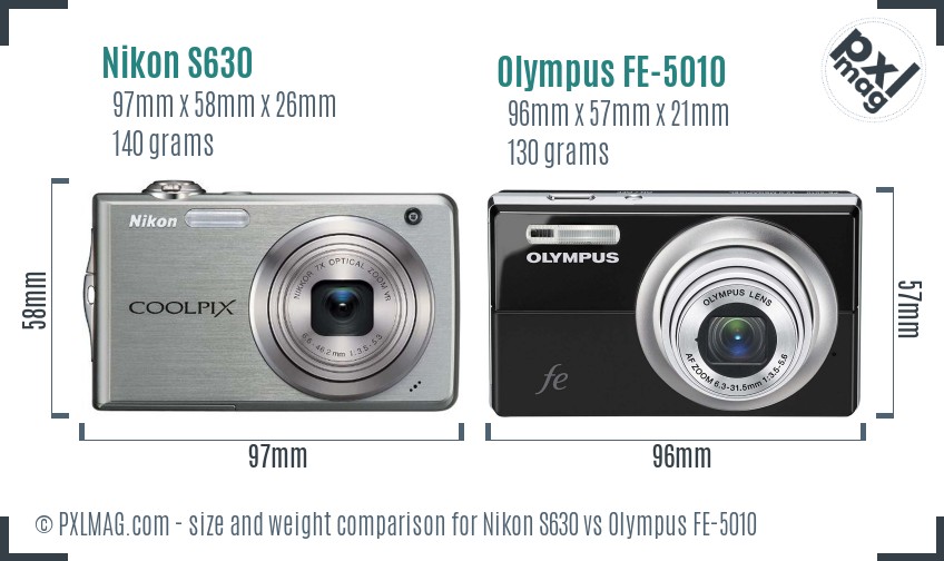 Nikon S630 vs Olympus FE-5010 size comparison Nikon S630 vs Olympus FE-5010 size comparison
