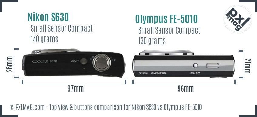 Nikon S630 vs Olympus FE-5010 top view buttons comparison