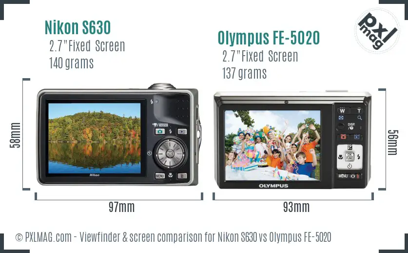 Nikon S630 vs Olympus FE-5020 Screen and Viewfinder comparison