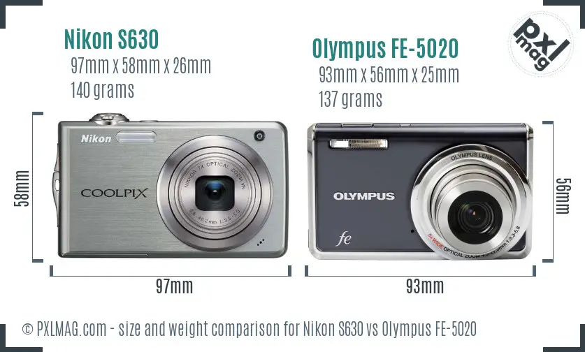 Nikon S630 vs Olympus FE-5020 size comparison