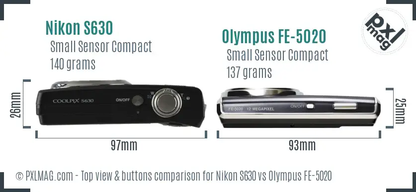 Nikon S630 vs Olympus FE-5020 top view buttons comparison