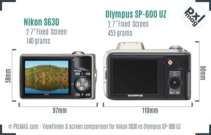 Nikon S630 vs Olympus SP-600 UZ Screen and Viewfinder comparison