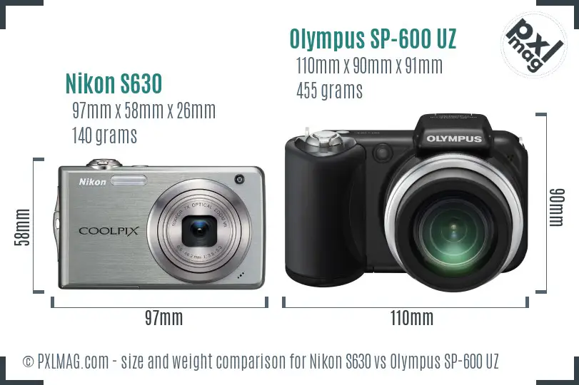 Nikon S630 vs Olympus SP-600 UZ size comparison