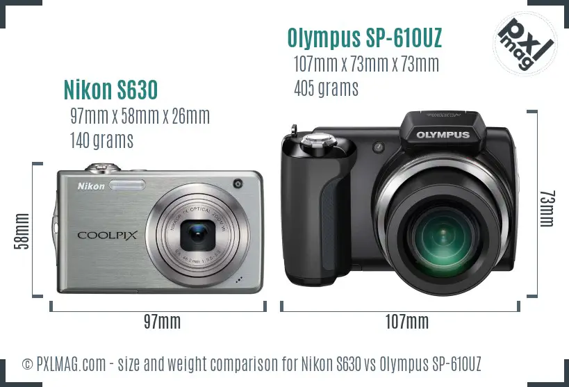 Nikon S630 vs Olympus SP-610UZ size comparison