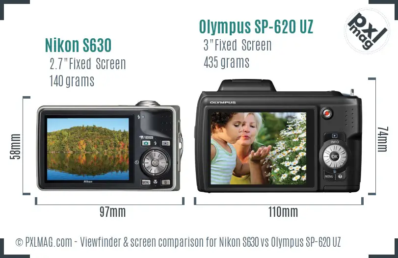 Nikon S630 vs Olympus SP-620 UZ Screen and Viewfinder comparison Nikon S630 vs Olympus SP-620 UZ Screen and Viewfinder comparison