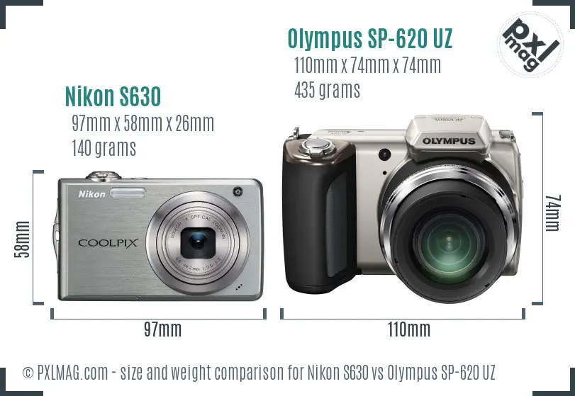 Nikon S630 vs Olympus SP-620 UZ size comparison Nikon S630 vs Olympus SP-620 UZ size comparison