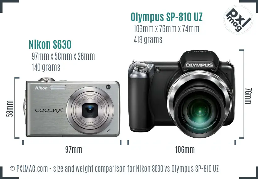 Nikon S630 vs Olympus SP-810 UZ size comparison