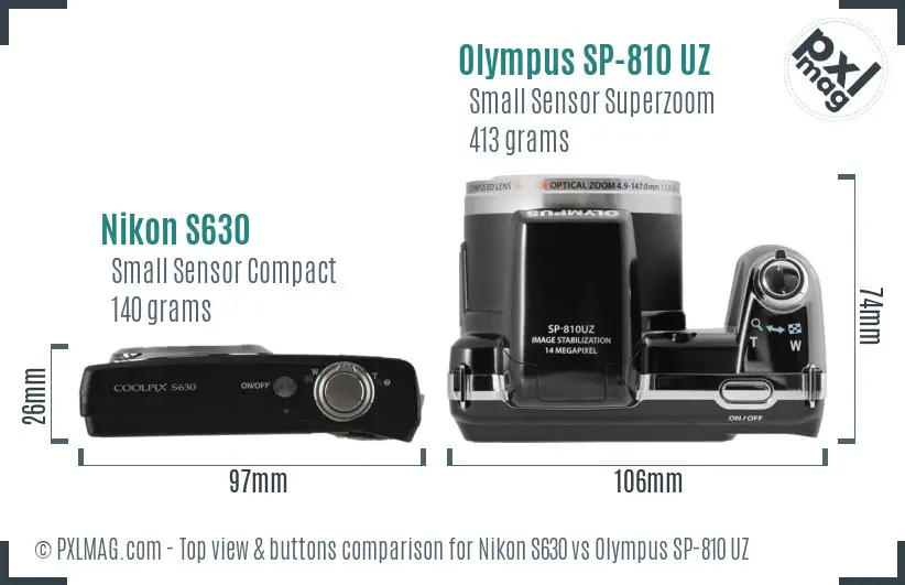 Nikon S630 vs Olympus SP-810 UZ top view buttons comparison