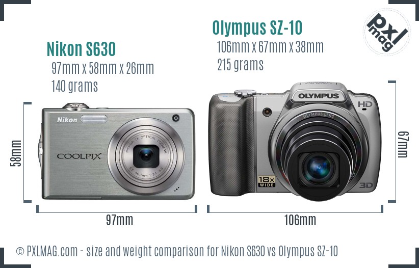 Nikon S630 vs Olympus SZ-10 size comparison Nikon S630 vs Olympus SZ-10 size comparison
