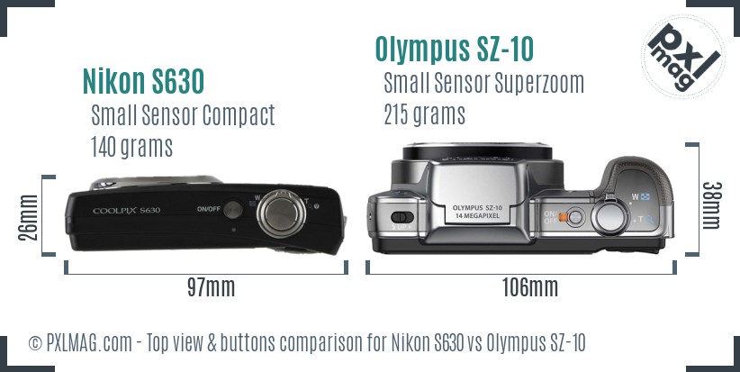 Nikon S630 vs Olympus SZ-10 top view buttons comparison