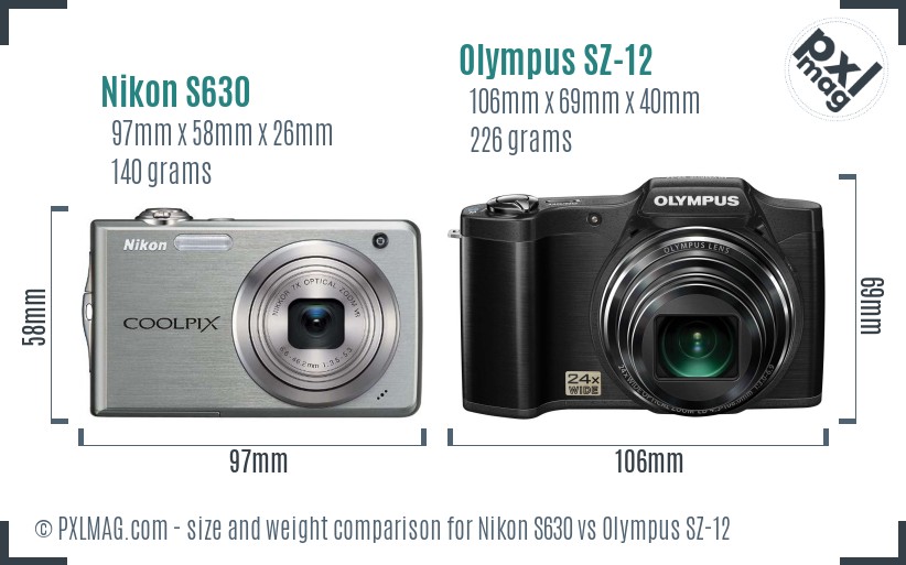 Nikon S630 vs Olympus SZ-12 size comparison