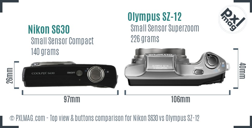 Nikon S630 vs Olympus SZ-12 top view buttons comparison