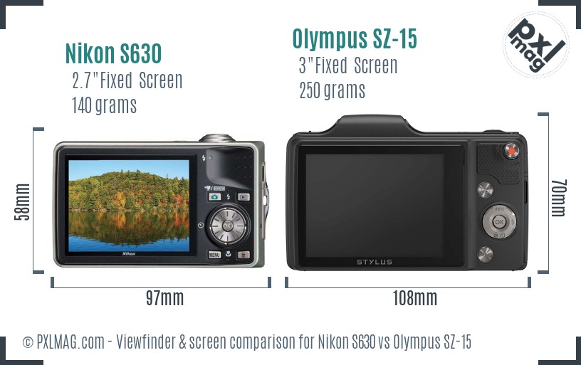 Nikon S630 vs Olympus SZ-15 Screen and Viewfinder comparison