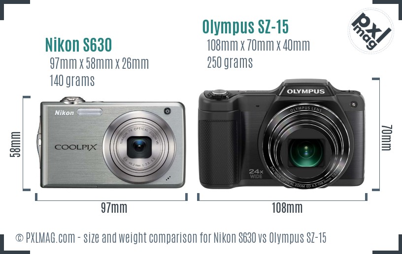 Nikon S630 vs Olympus SZ-15 size comparison