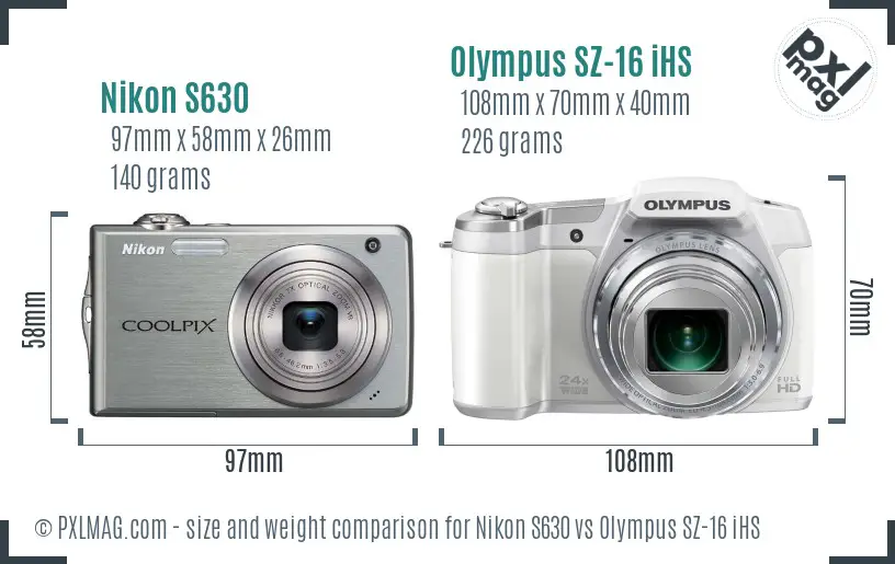 Nikon S630 vs Olympus SZ-16 iHS size comparison