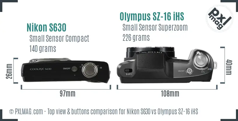 Nikon S630 vs Olympus SZ-16 iHS top view buttons comparison