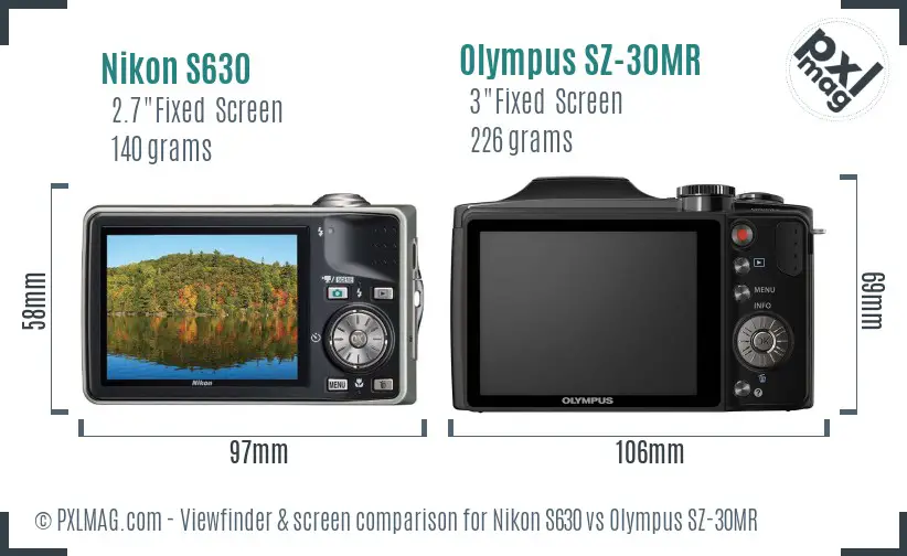 Nikon S630 vs Olympus SZ-30MR Screen and Viewfinder comparison