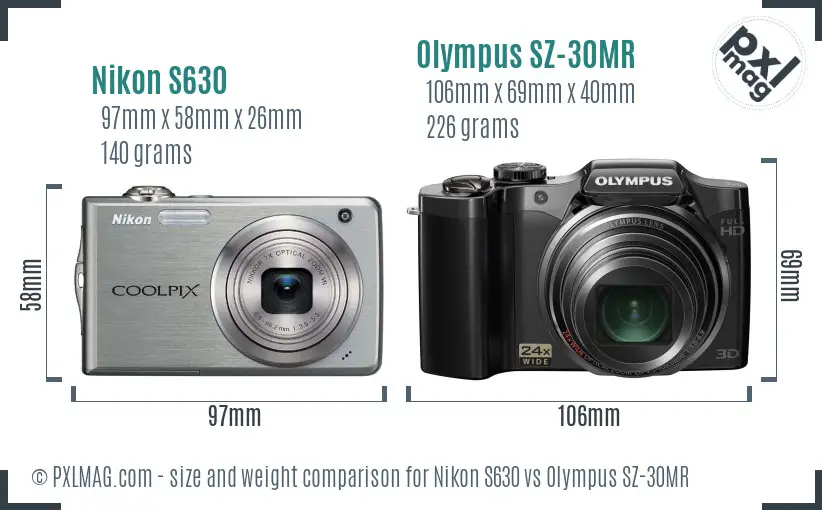 Nikon S630 vs Olympus SZ-30MR size comparison