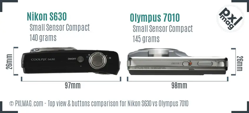 Nikon S630 vs Olympus 7010 top view buttons comparison Nikon S630 vs Olympus 7010 top view buttons comparison