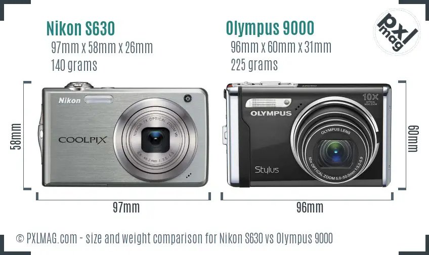 Nikon S630 vs Olympus 9000 size comparison