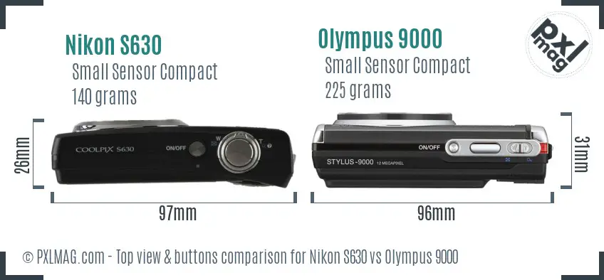 Nikon S630 vs Olympus 9000 top view buttons comparison