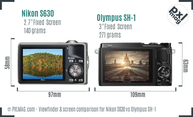 Nikon S630 vs Olympus SH-1 Screen and Viewfinder comparison