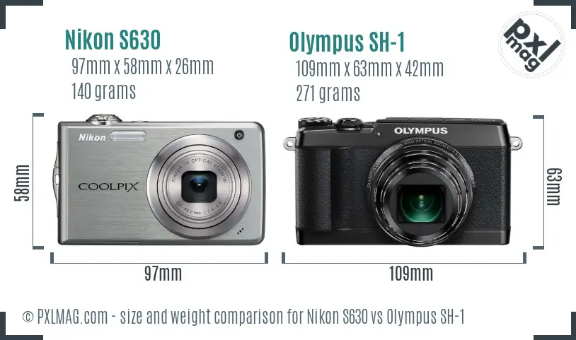 Nikon S630 vs Olympus SH-1 size comparison