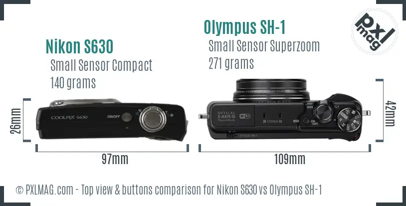 Nikon S630 vs Olympus SH-1 top view buttons comparison