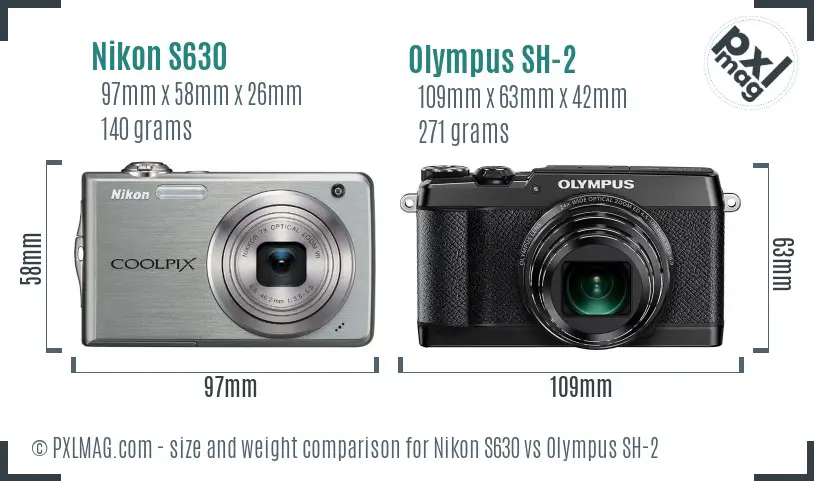 Nikon S630 vs Olympus SH-2 size comparison