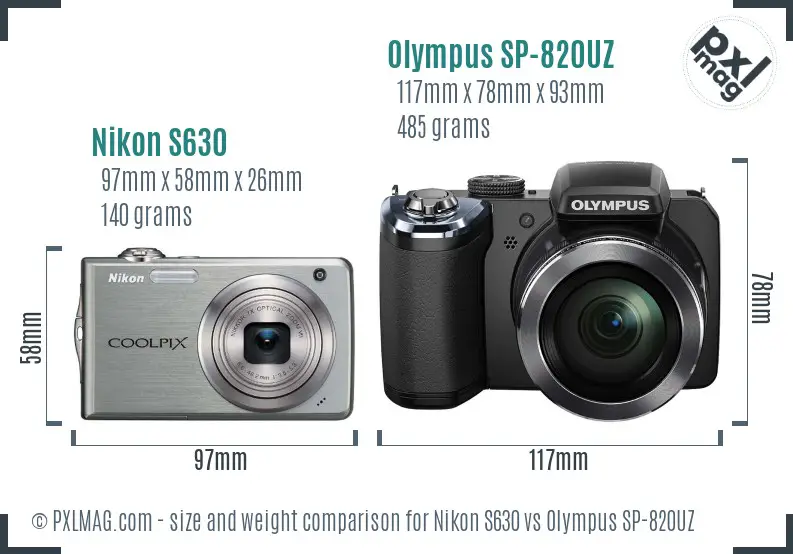 Nikon S630 vs Olympus SP-820UZ size comparison
