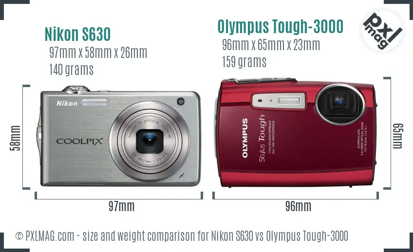 Nikon S630 vs Olympus Tough-3000 size comparison