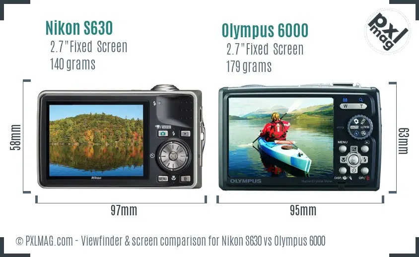 Nikon S630 vs Olympus 6000 Screen and Viewfinder comparison