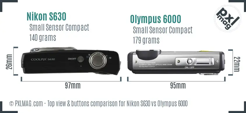 Nikon S630 vs Olympus 6000 top view buttons comparison
