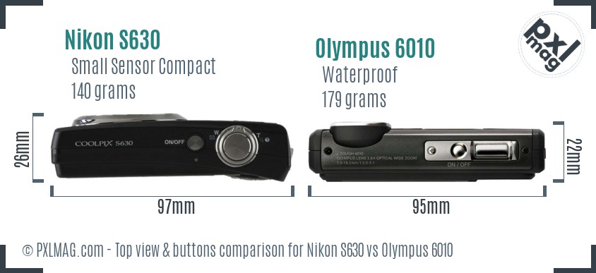 Nikon S630 vs Olympus 6010 top view buttons comparison